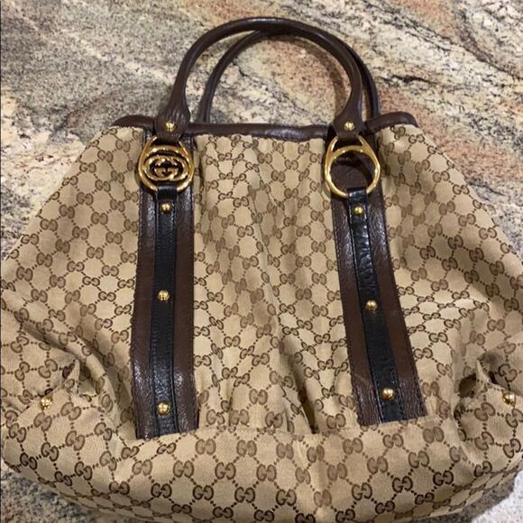 Beige/Ebony GG Canvas Interlocking G Large Tote - Picture 1 of 11